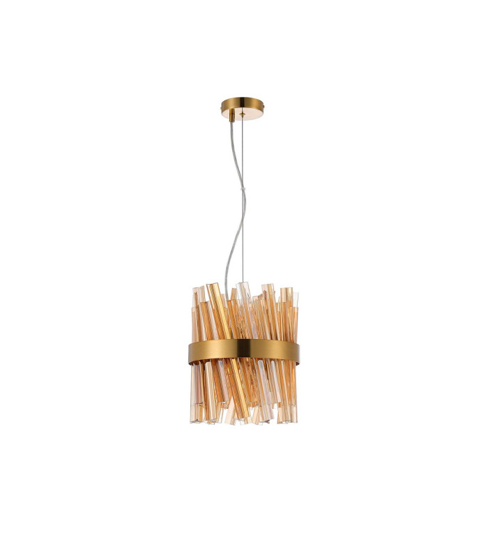 Lysander Pendant Round 25cm 6 Light G9 Brass / Amber Sculpted Glass-4