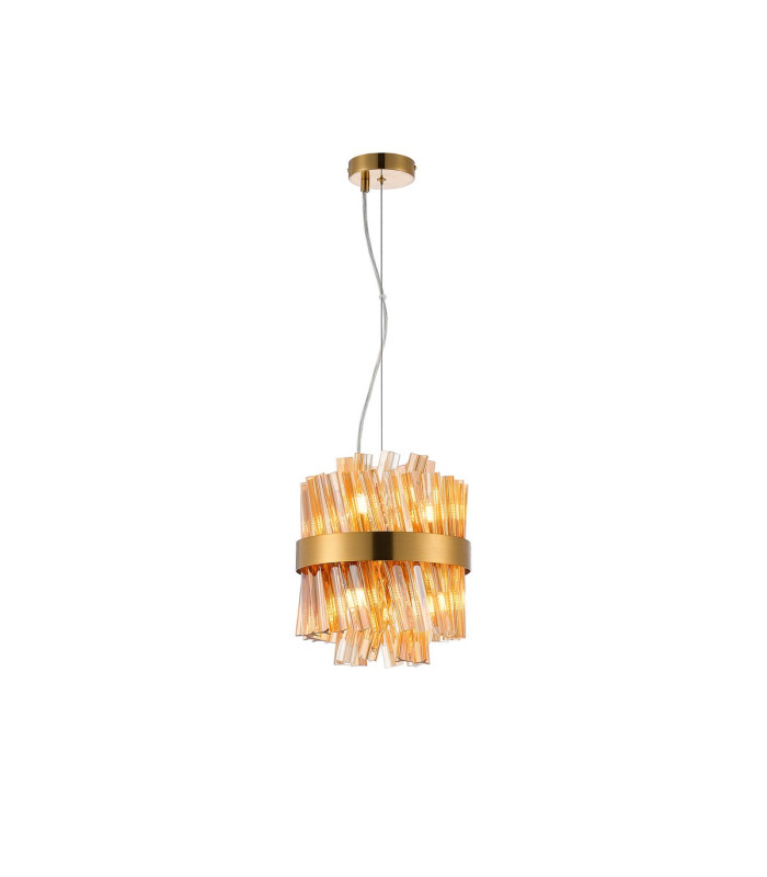 Lysander Pendant Round 25cm 6 Light G9 Brass / Amber Sculpted Glass-5