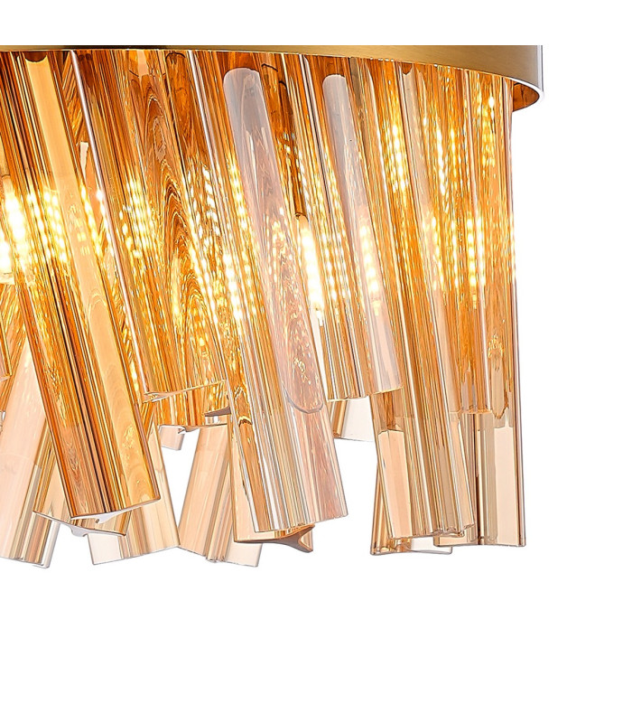 Lysander Pendant Round 25cm 6 Light G9 Brass / Amber Sculpted Glass-6