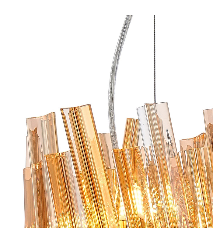 Lysander Pendant Round 25cm 6 Light G9 Brass / Amber Sculpted Glass-8