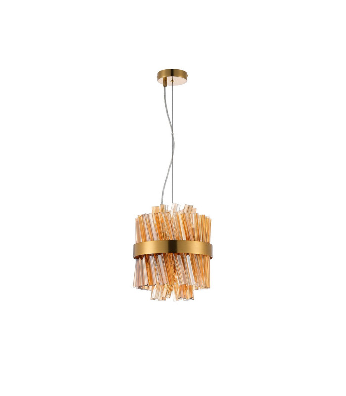 Lysander Pendant Round 25cm 6 Light G9 Brass / Amber Sculpted Glass-10