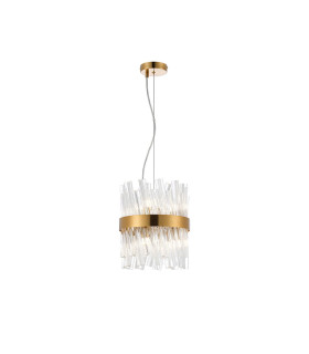Lysander Pendant Round 25cm 6 Light G9 Brass / Clear Sculpted Glass-1