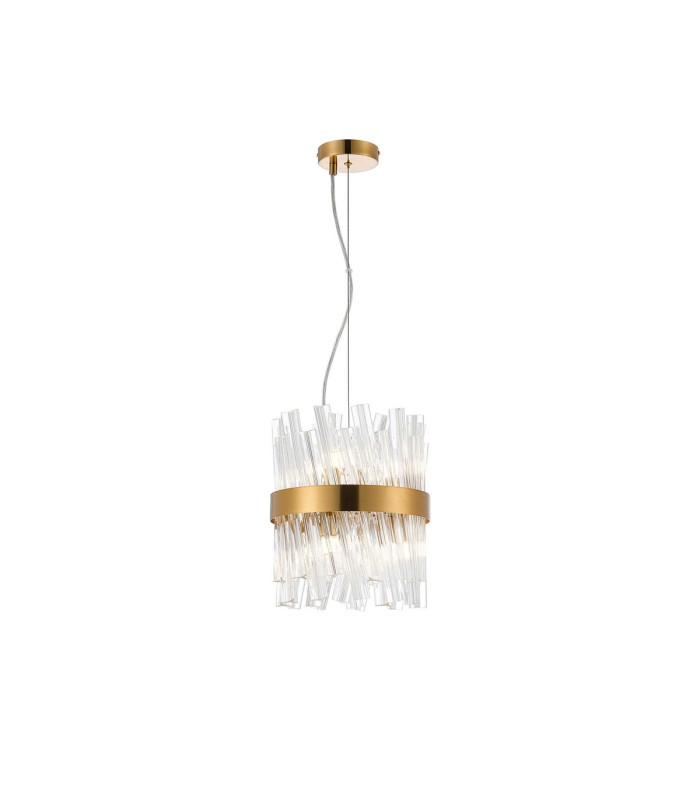 Lysander Pendant Round 25cm 6 Light G9 Brass / Clear Sculpted Glass-1