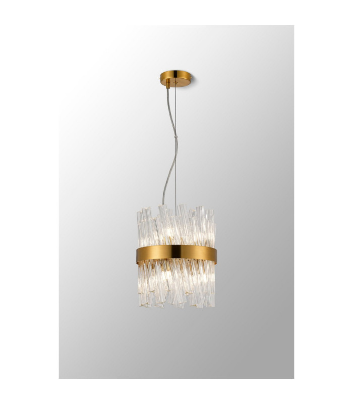 Lysander Pendant Round 25cm 6 Light G9 Brass / Clear Sculpted Glass-3