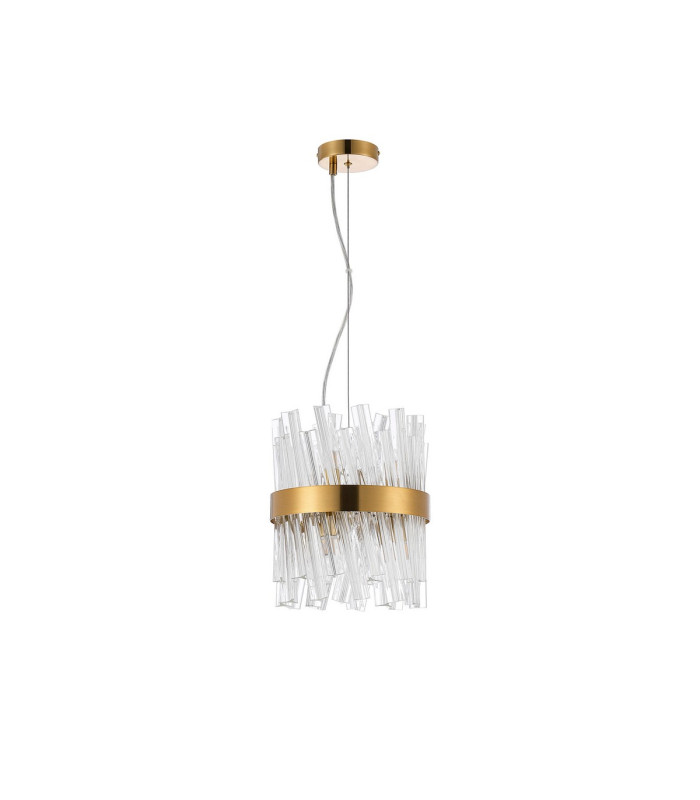 Lysander Pendant Round 25cm 6 Light G9 Brass / Clear Sculpted Glass-4