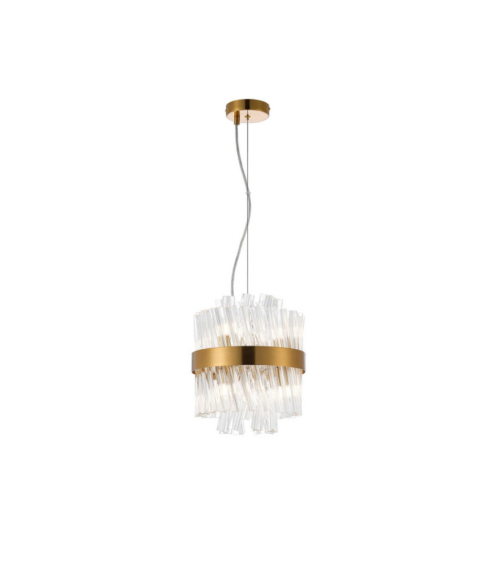 Lysander Pendant Round 25cm 6 Light G9 Brass / Clear Sculpted Glass-5