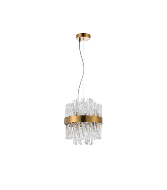Lysander Pendant Round 25cm 6 Light G9 Brass / Clear Sculpted Glass-10