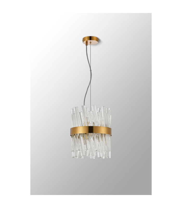 Lysander Pendant Round 25cm 6 Light G9 Brass / Clear Sculpted Glass-11