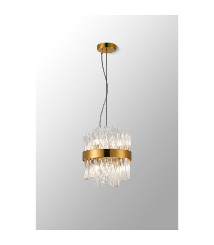 Lysander Pendant Round 25cm 6 Light G9 Brass / Clear Sculpted Glass-12