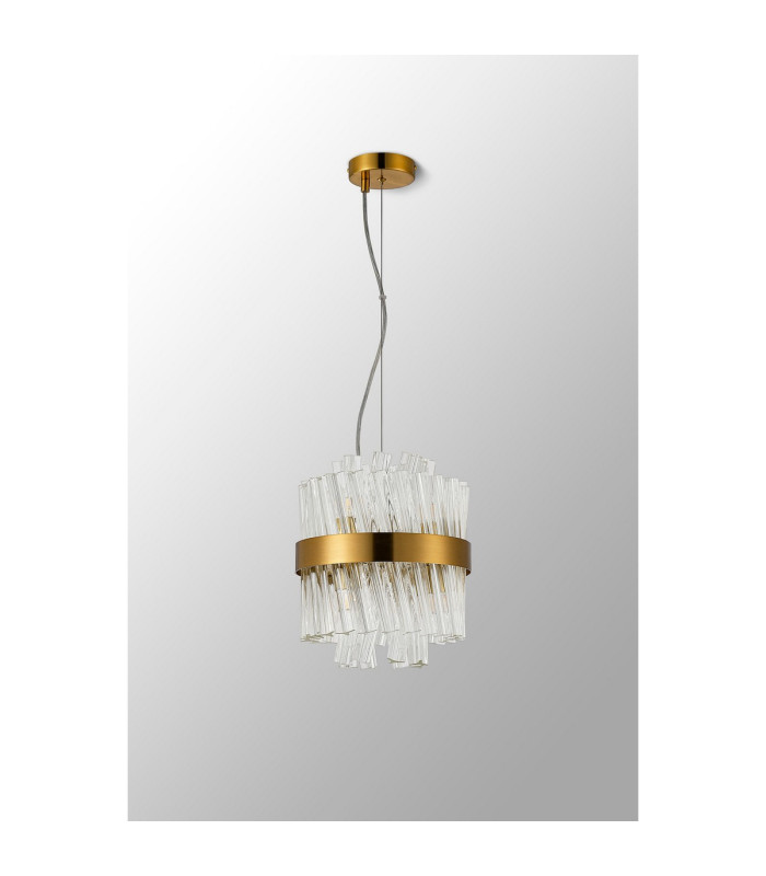 Lysander Pendant Round 25cm 6 Light G9 Brass / Clear Sculpted Glass-13