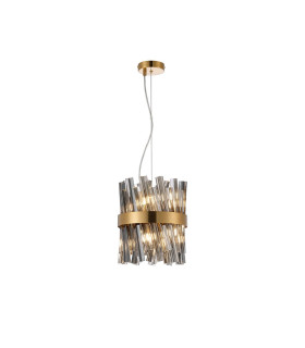 Lysander Pendant Round 25cm 6 Light G9 Brass / Smoke Sculpted Glass-1