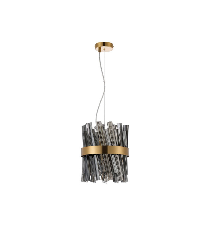 Lysander Pendant Round 25cm 6 Light G9 Brass / Smoke Sculpted Glass-4