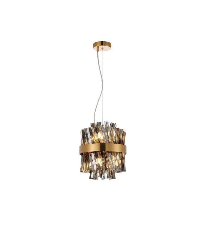 Lysander Pendant Round 25cm 6 Light G9 Brass / Smoke Sculpted Glass-5