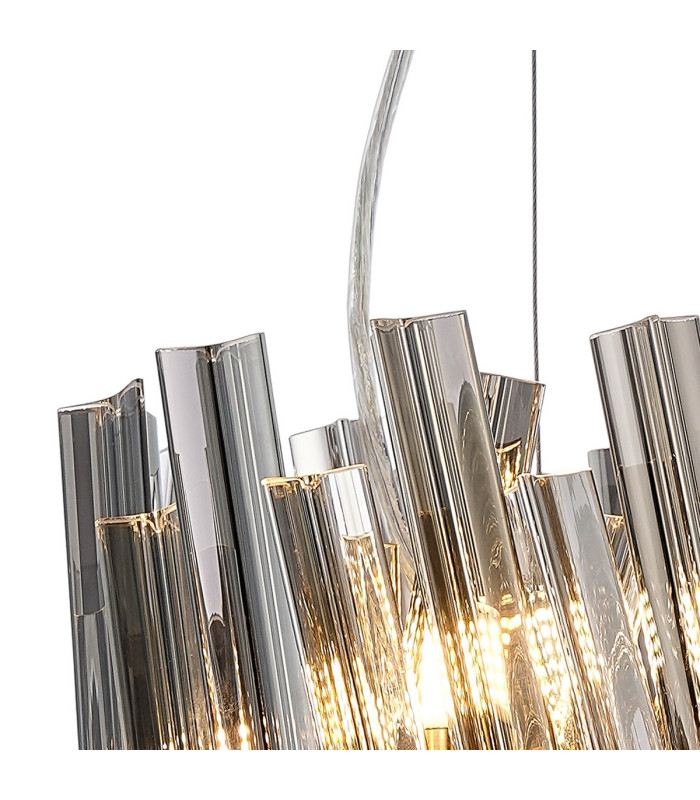 Lysander Pendant Round 25cm 6 Light G9 Brass / Smoke Sculpted Glass-8