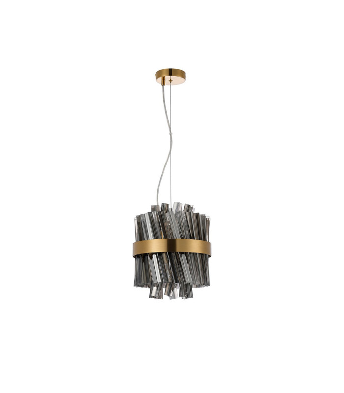 Lysander Pendant Round 25cm 6 Light G9 Brass / Smoke Sculpted Glass-10
