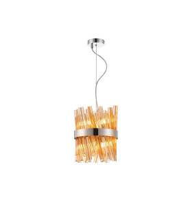 Lysander Pendant Round 25cm 6 Light G9 Polished Nickel / Amber Sculpted Glass-1