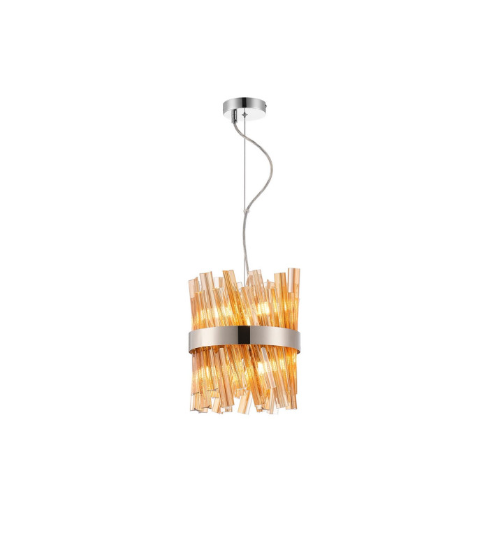 Lysander Pendant Round 25cm 6 Light G9 Polished Nickel / Amber Sculpted Glass-1
