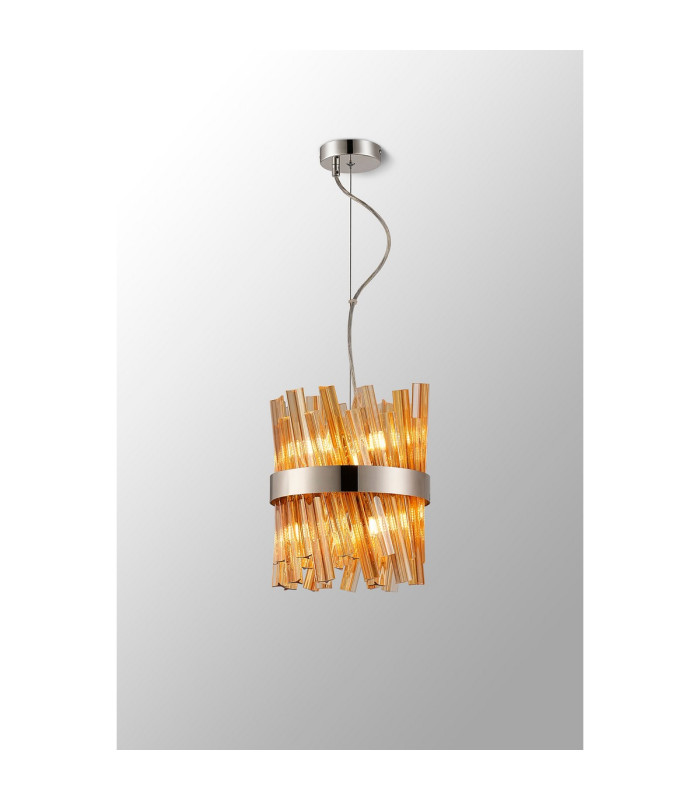 Lysander Pendant Round 25cm 6 Light G9 Polished Nickel / Amber Sculpted Glass-3