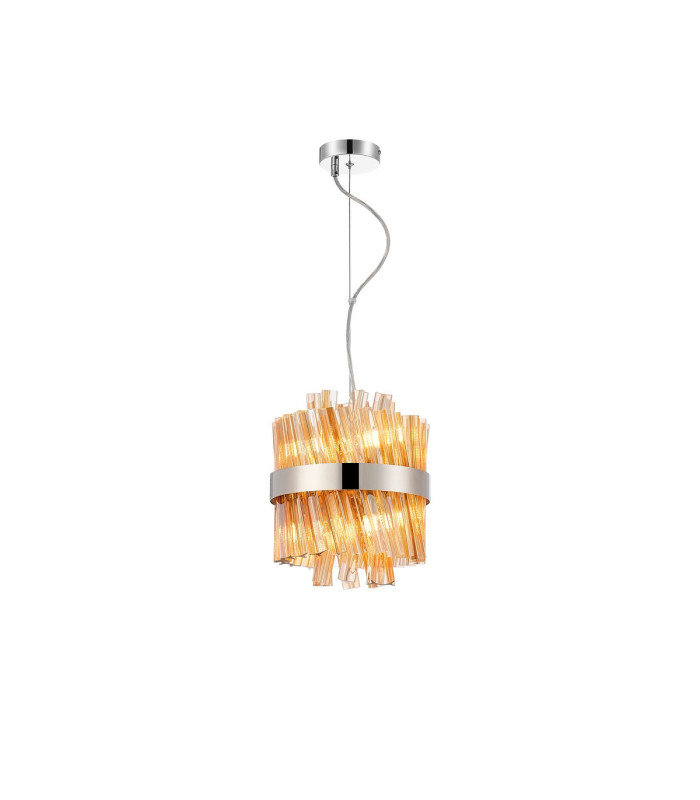 Lysander Pendant Round 25cm 6 Light G9 Polished Nickel / Amber Sculpted Glass-5