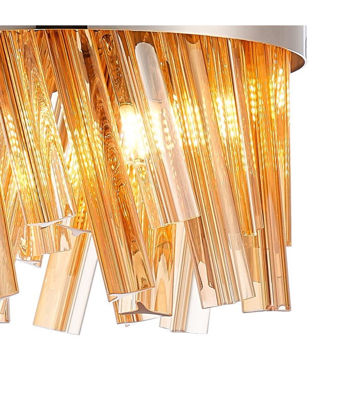 Lysander Pendant Round 25cm 6 Light G9 Polished Nickel / Amber Sculpted Glass-6