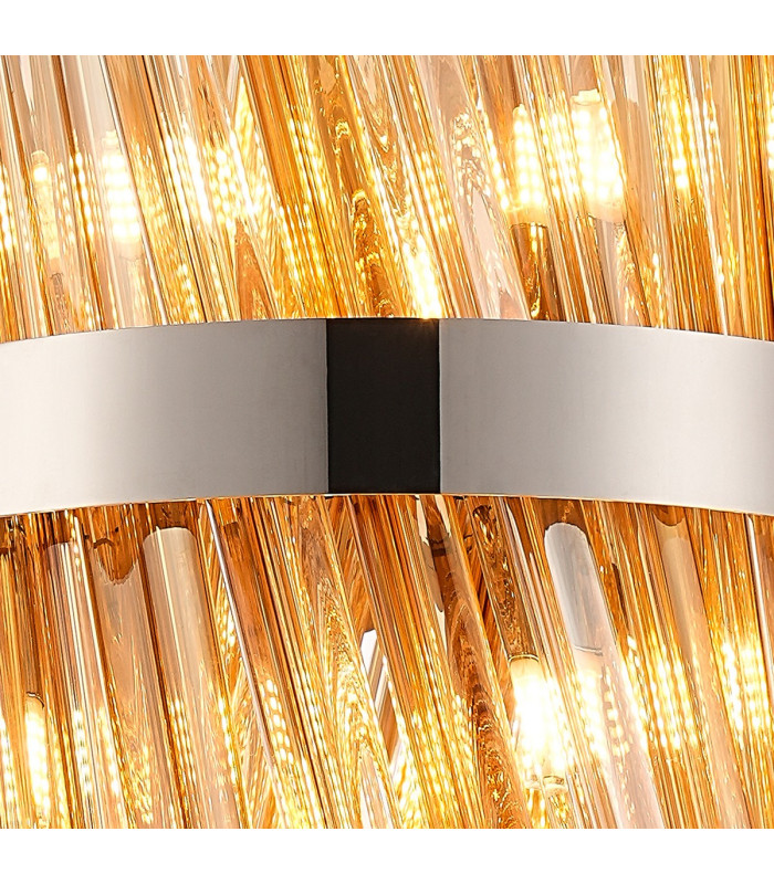 Lysander Pendant Round 25cm 6 Light G9 Polished Nickel / Amber Sculpted Glass-9