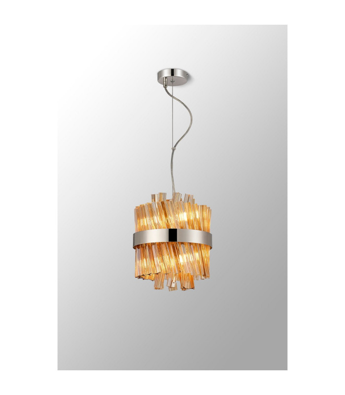 Lysander Pendant Round 25cm 6 Light G9 Polished Nickel / Amber Sculpted Glass-12