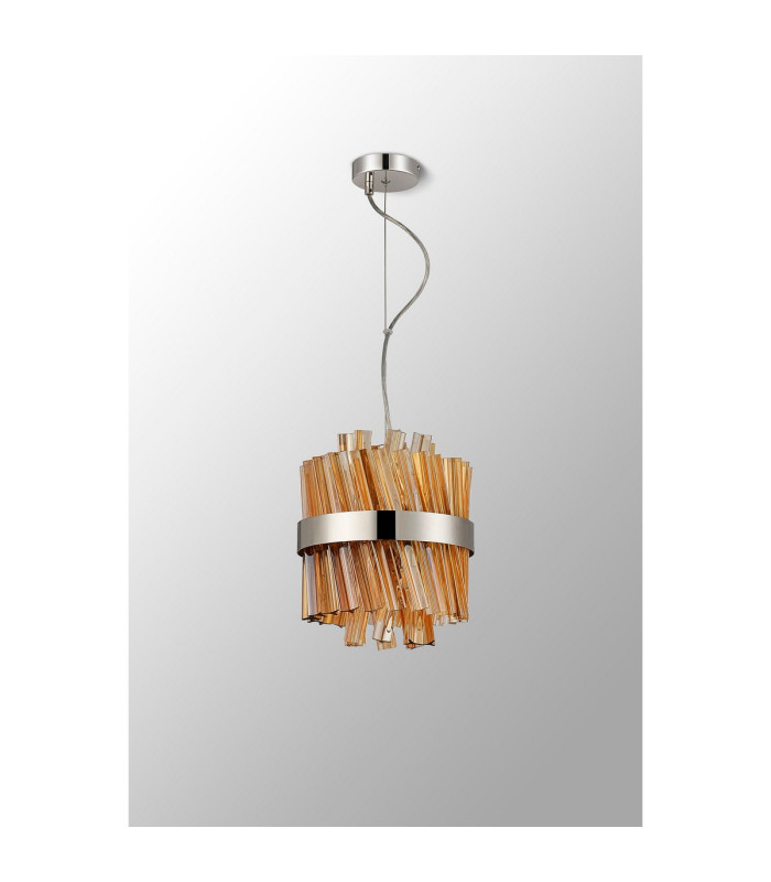 Lysander Pendant Round 25cm 6 Light G9 Polished Nickel / Amber Sculpted Glass-13