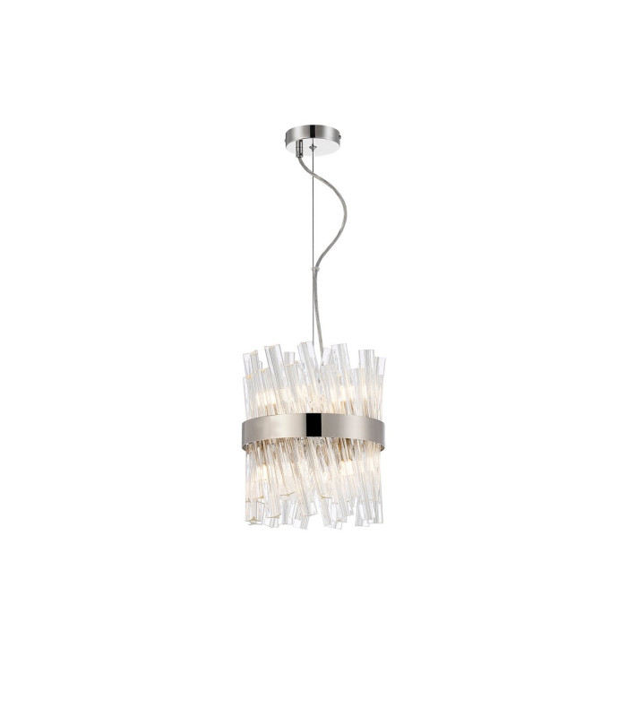 Lysander Pendant Round 25cm 6 Light G9 Polished Nickel/Clear Sculpted Glass-1
