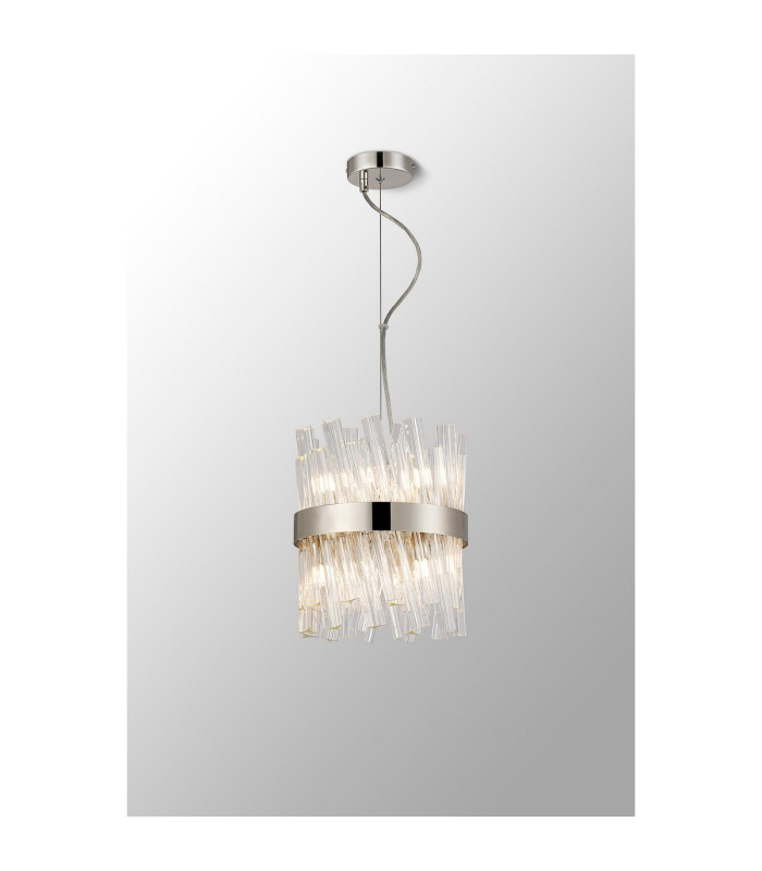 Lysander Pendant Round 25cm 6 Light G9 Polished Nickel/Clear Sculpted Glass-3