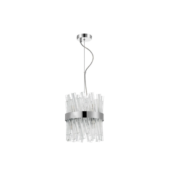 Lysander Pendant Round 25cm 6 Light G9 Polished Nickel/Clear Sculpted Glass-4