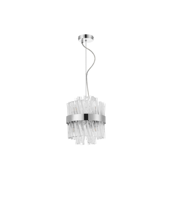 Lysander Pendant Round 25cm 6 Light G9 Polished Nickel/Clear Sculpted Glass-10