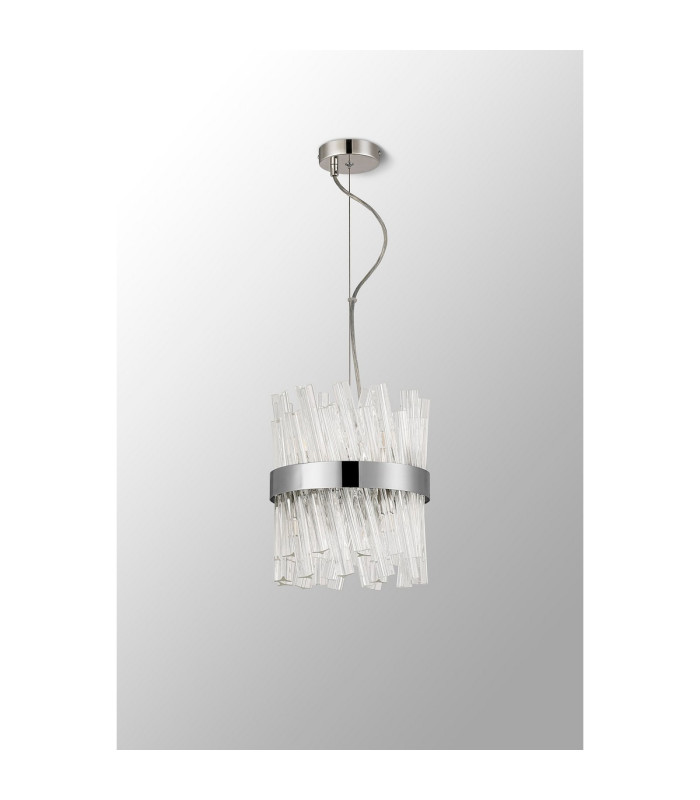 Lysander Pendant Round 25cm 6 Light G9 Polished Nickel/Clear Sculpted Glass-11