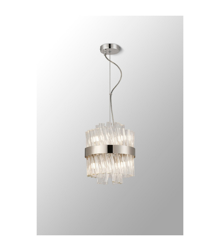 Lysander Pendant Round 25cm 6 Light G9 Polished Nickel/Clear Sculpted Glass-12
