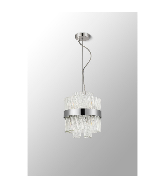 Lysander Pendant Round 25cm 6 Light G9 Polished Nickel/Clear Sculpted Glass-13