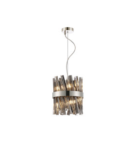 Lysander Pendant Round 25cm 6 Light G9 Polished Nickel / Smoke Sculpted Glass-1