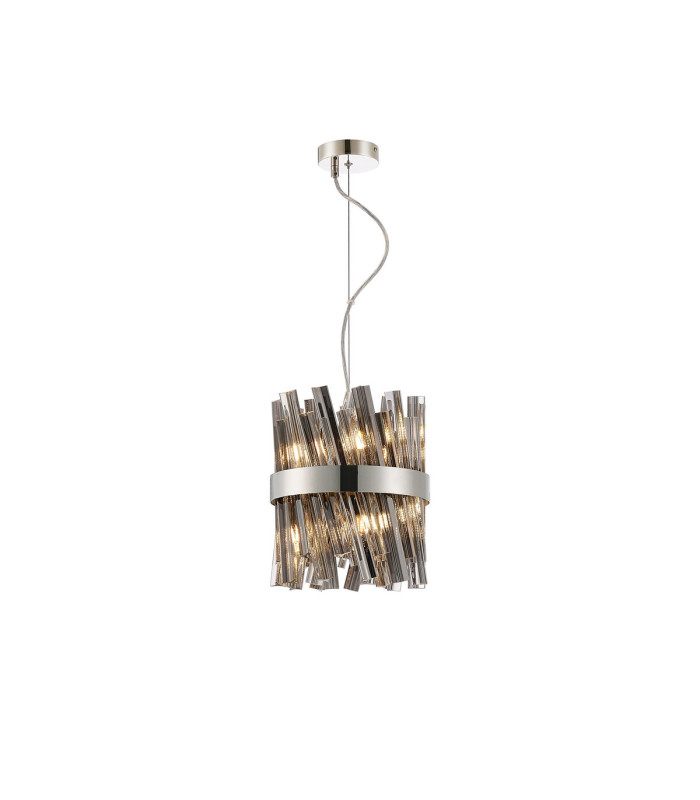 Lysander Pendant Round 25cm 6 Light G9 Polished Nickel / Smoke Sculpted Glass-1