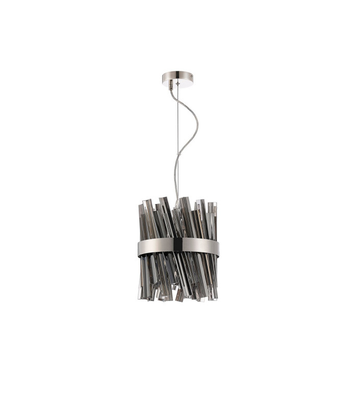 Lysander Pendant Round 25cm 6 Light G9 Polished Nickel / Smoke Sculpted Glass-4