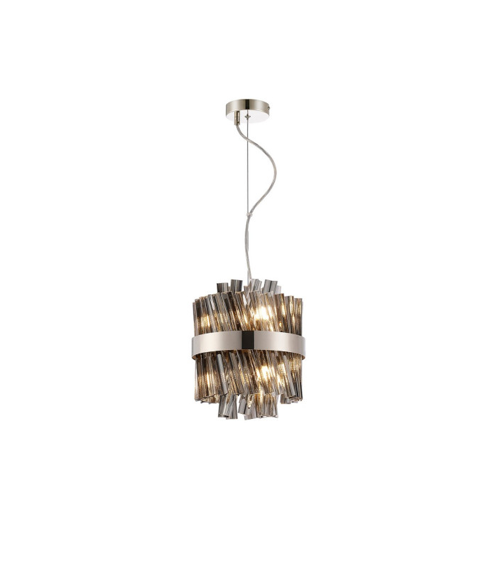 Lysander Pendant Round 25cm 6 Light G9 Polished Nickel / Smoke Sculpted Glass-5