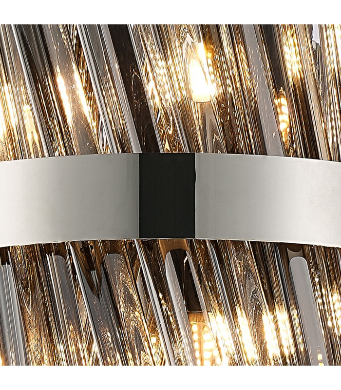 Lysander Pendant Round 25cm 6 Light G9 Polished Nickel / Smoke Sculpted Glass-9