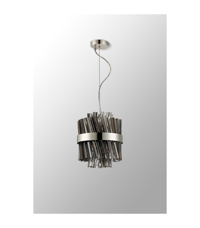 Lysander Pendant Round 25cm 6 Light G9 Polished Nickel / Smoke Sculpted Glass-13