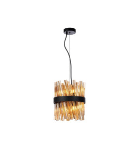 Lysander Pendant Round 25cm 6 Light G9 Satin Black / Amber Sculpted Glass-1