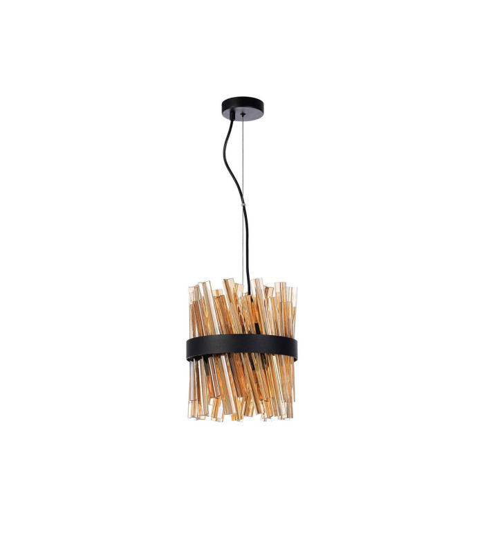 Lysander Pendant Round 25cm 6 Light G9 Satin Black / Amber Sculpted Glass-4