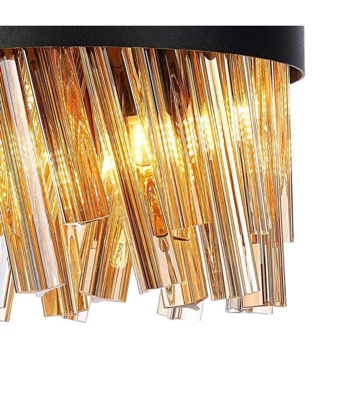 Lysander Pendant Round 25cm 6 Light G9 Satin Black / Amber Sculpted Glass-6