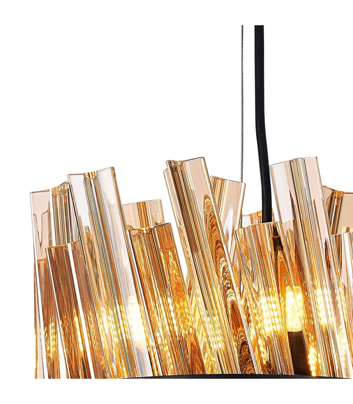Lysander Pendant Round 25cm 6 Light G9 Satin Black / Amber Sculpted Glass-8