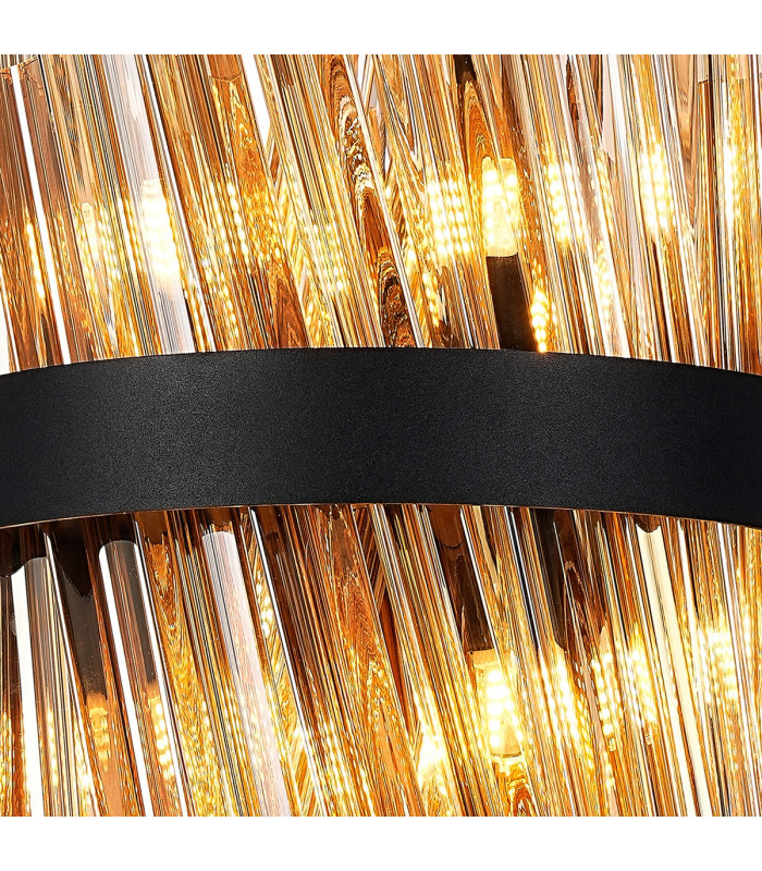 Lysander Pendant Round 25cm 6 Light G9 Satin Black / Amber Sculpted Glass-9
