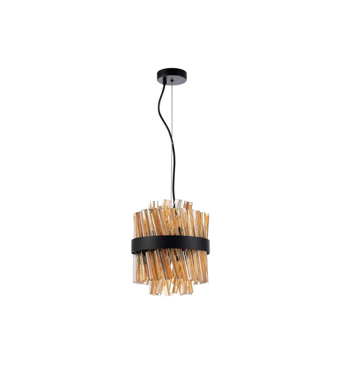 Lysander Pendant Round 25cm 6 Light G9 Satin Black / Amber Sculpted Glass-10
