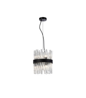 Lysander Pendant Round 25cm 6 Light G9 Satin Black / Clear Sculpted Glass-1
