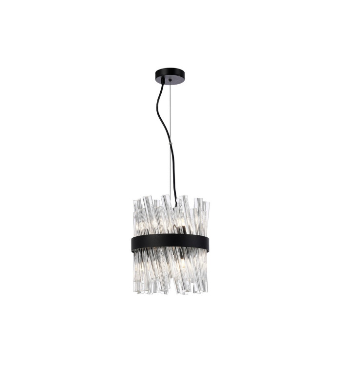 Lysander Pendant Round 25cm 6 Light G9 Satin Black / Clear Sculpted Glass-1