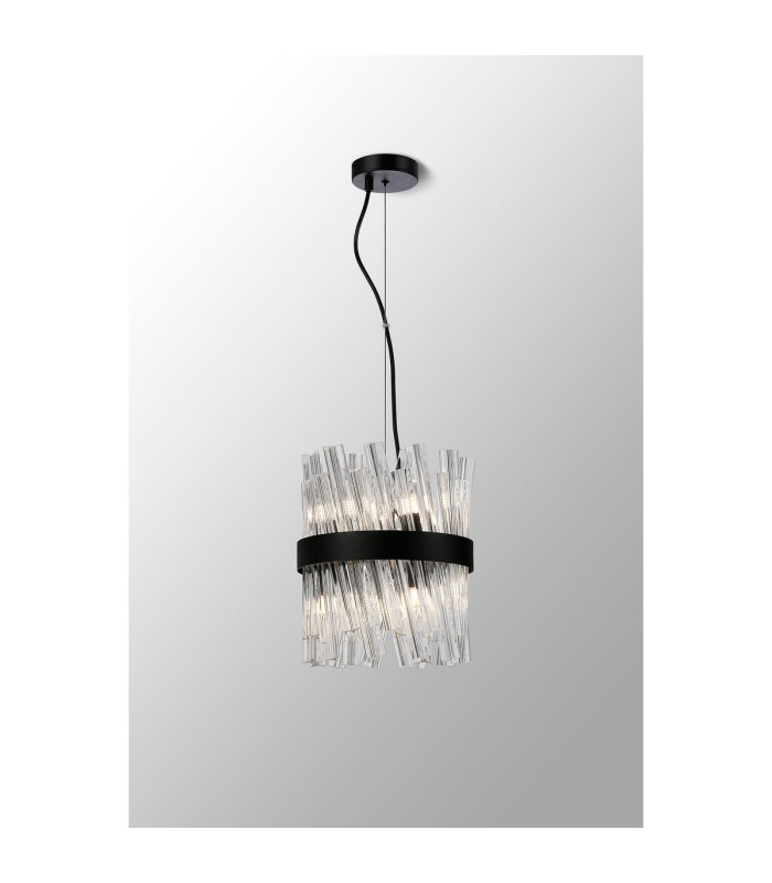 Lysander Pendant Round 25cm 6 Light G9 Satin Black / Clear Sculpted Glass-3