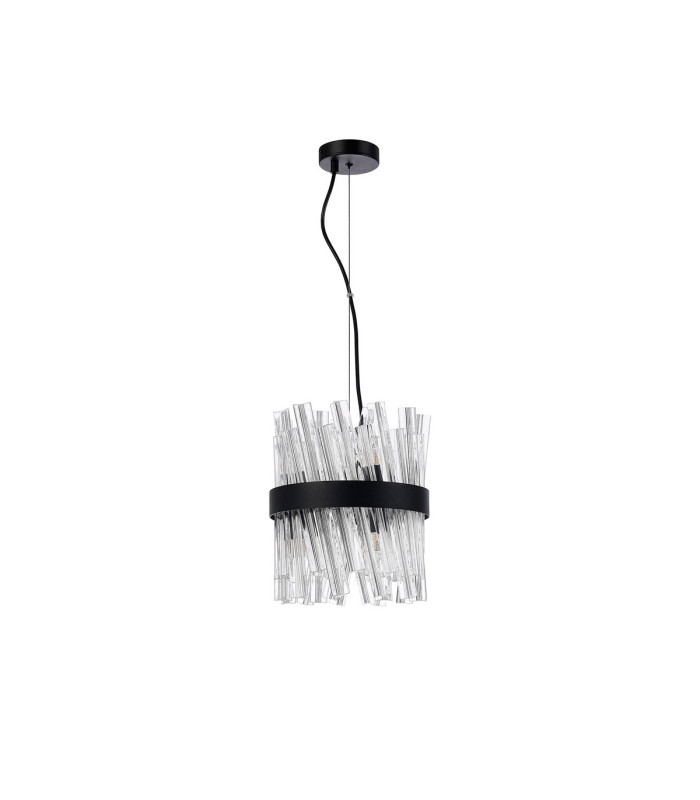 Lysander Pendant Round 25cm 6 Light G9 Satin Black / Clear Sculpted Glass-4